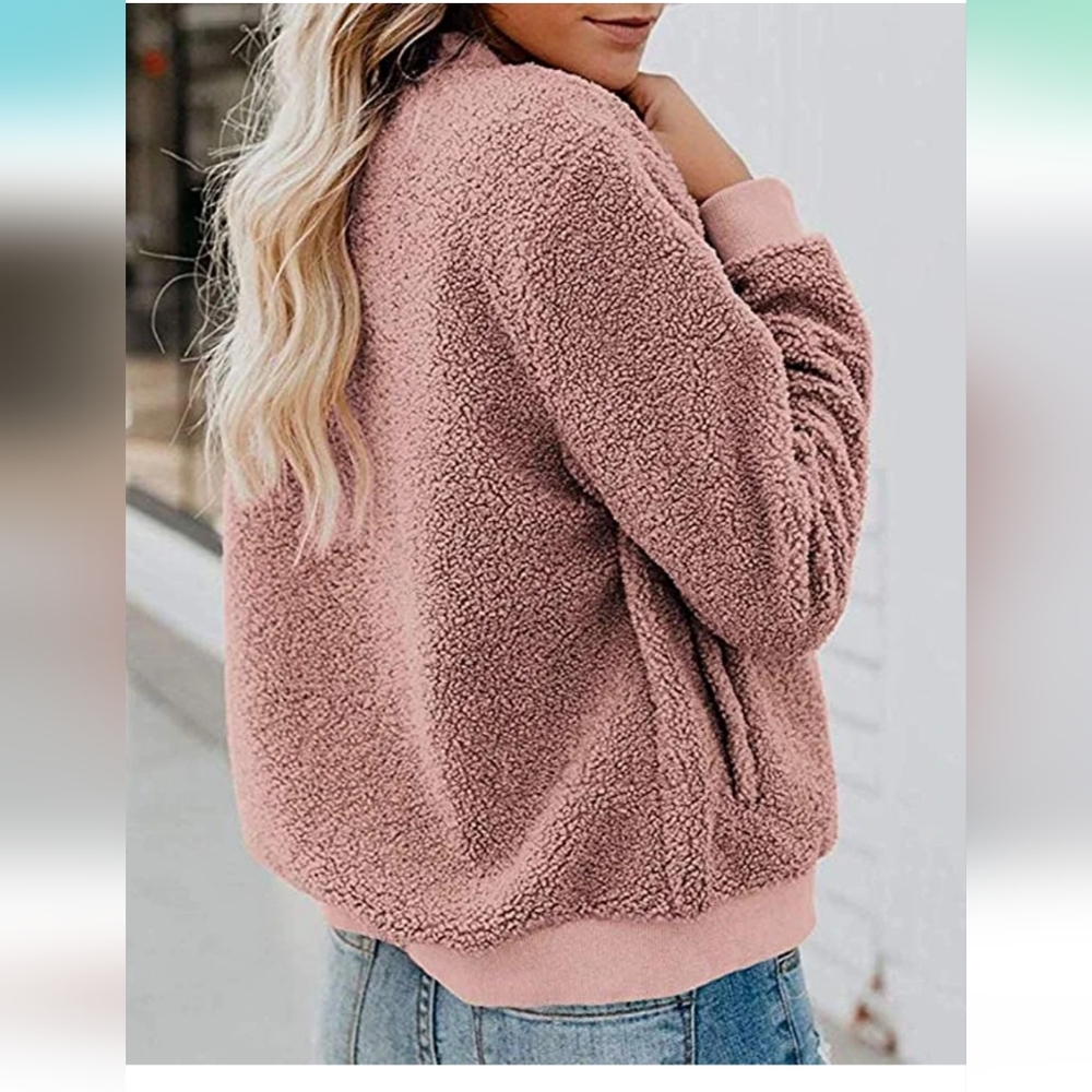 New Sherpa faux fleece rose sherpa jacket womens small